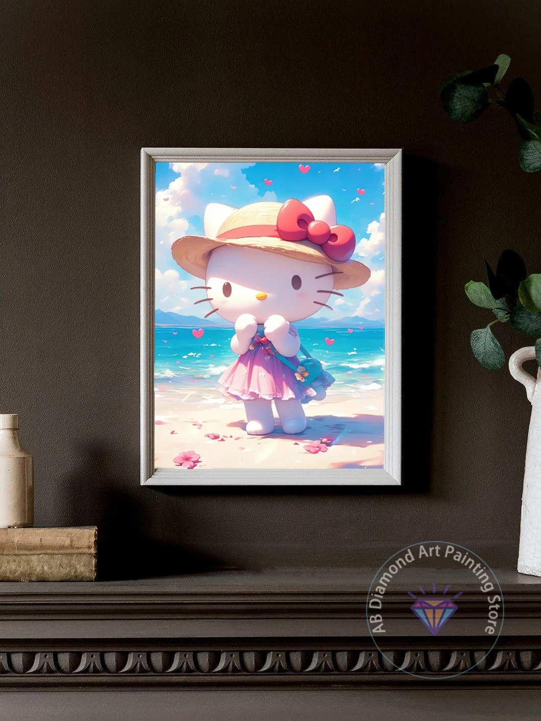 Hello Kitty Beach Vacation Swimming Ring Swimming Sanrio AB Diamond Painting Set Cross Stitch Mosaic Home Decor Art Gift DIY