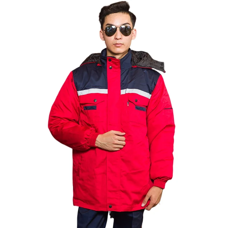 Winter Reflective Work Overcoat For Men Women Thick Machine Auto Repair Comfortable Workshop Jacket Wear Resistant Uniform