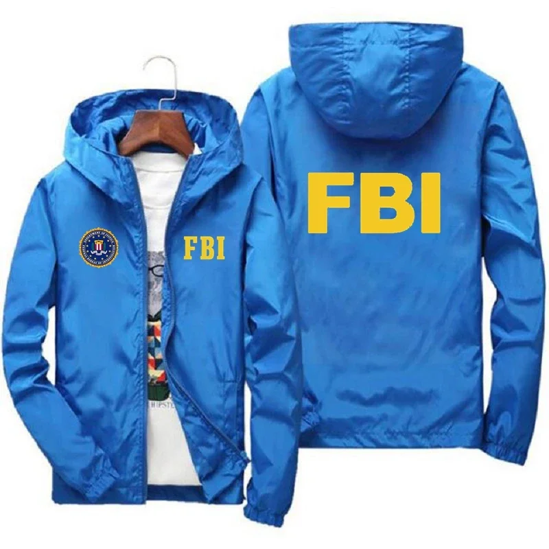 Men\'s brand clothing Hooded sweatshirt FBI print High quality jacket Windproof waterproof casual fashion coat Spring Fall