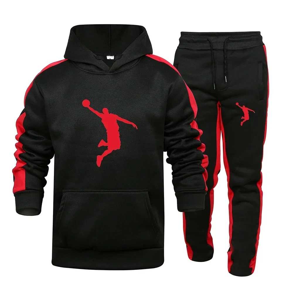 Men's spring and autumn striped hoodie hoodie + casual pants two-piece fitness jogging basketball sportswear casual suit