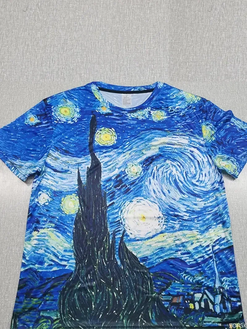 2025 الصيف الفن ليلة مليئة بالنجوم ثلاثية الأبعاد تي شيرت مطبوع الرجال النساء السببية الرجعية قصيرة الأكمام المحملة القمم الاطفال الملابس