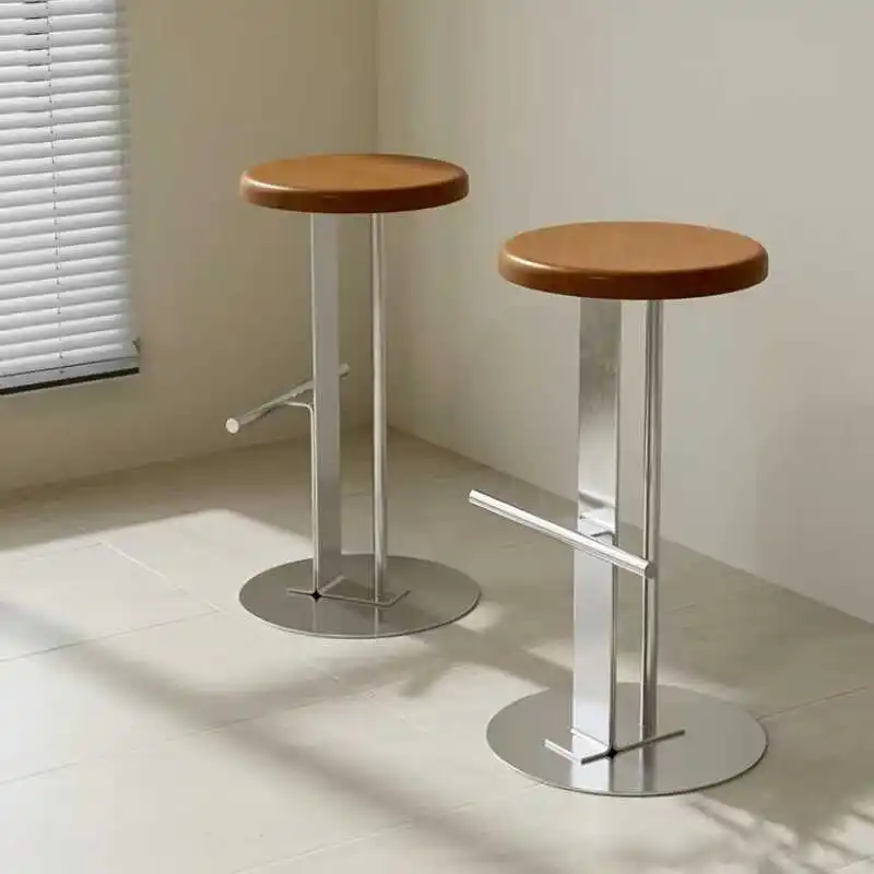 

Silver Adjustable Bar Stools Swivel Metal Walnut Unique Modern Bar Stools Dining Design Sturdy Round Banqueta Island Chairs