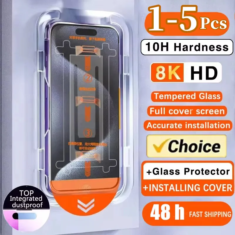 

1-5pcs HD Screen Protector For iPhone 16 Pro Max 15 14 13 12 11 Pro 7 8 Plus SE XR Privacy Tempered Glass Film Auto-Dust Removal