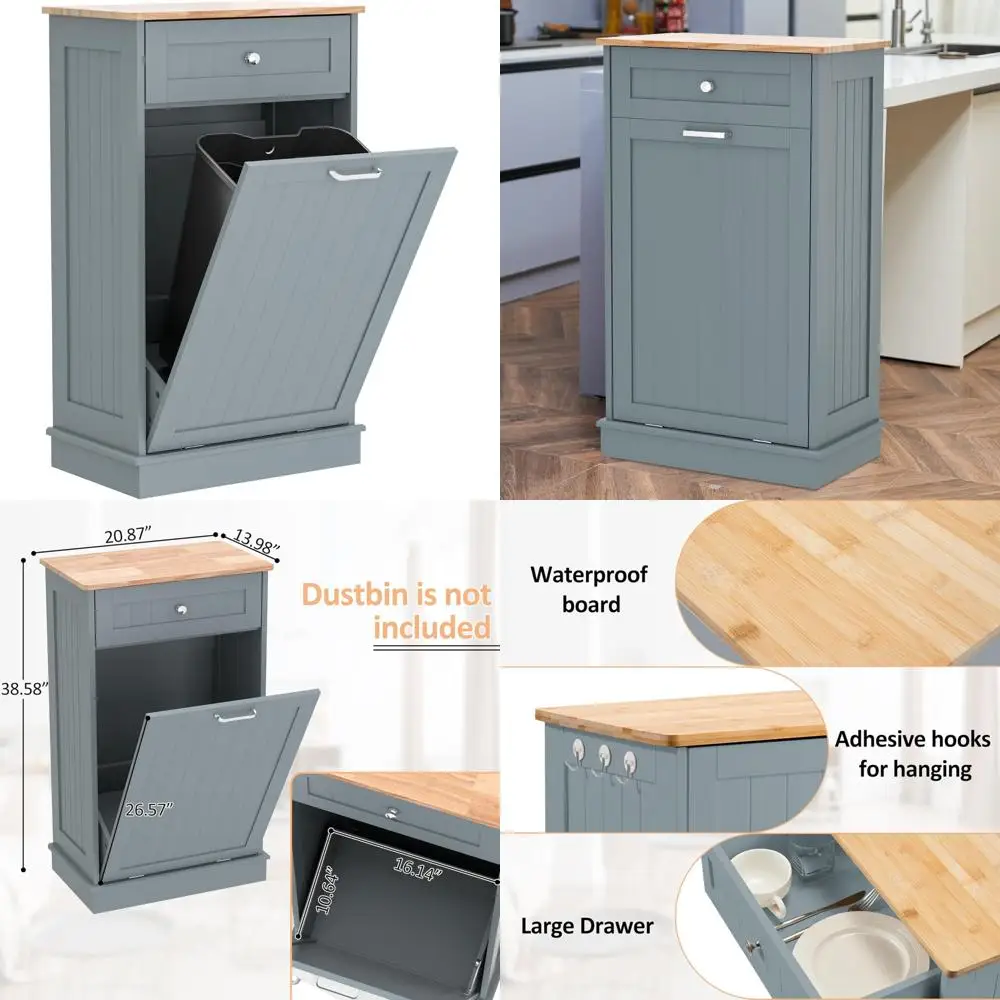 

Pet-Proof Wooden Tilt-Out Trash Bin, 13 Gallons Capacity, Kitchen Cabinet Trash Can for Living Room Use