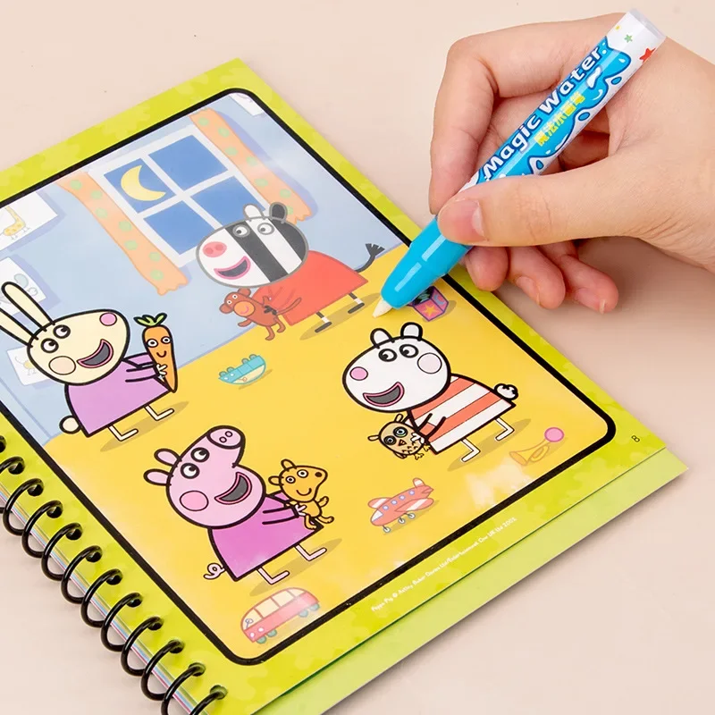 Peppa Pig Page 워터 페인팅 책, 아기용 브레인스토밍 개발 그래피티, 깨끗한 물 드로잉 보드, 빨 그리기 책