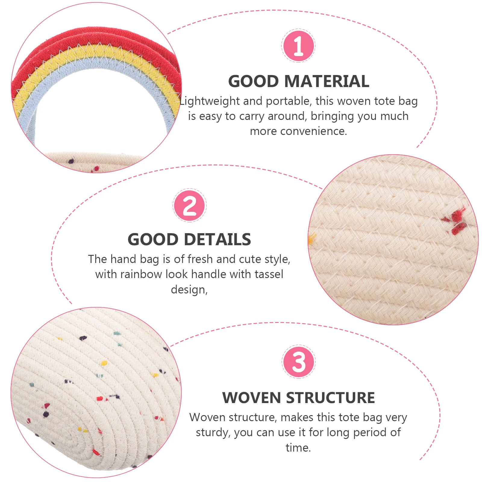 

Rainbow Handle Woven Tote Bag Adorable Handbag Portable Storage for Women Beach Travel Shopping Lightweight Cute Summer