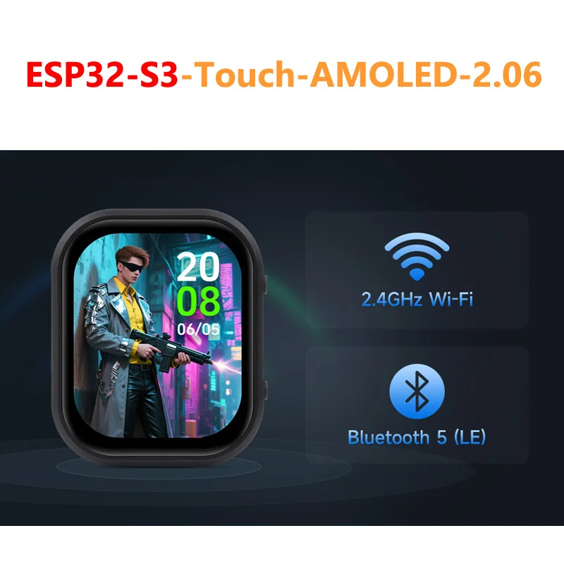 ESP32-C6 Placa de desenvolvimento de relógio de toque AMOLED de 2,06 polegadas ESP32-S3 2.06 polegadas DeepSeek AI Chat de voz