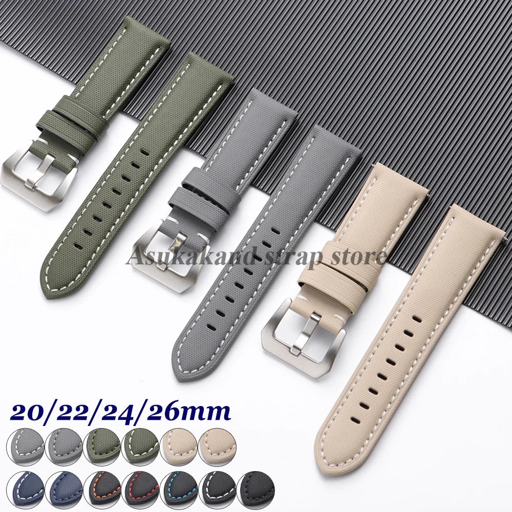 20mm 22mm 24mm 26mm Premium Sailcloth Canvas Watch Strap for Omega for Panerai for Blancpain Watch Band Nylon Leather Men Bands