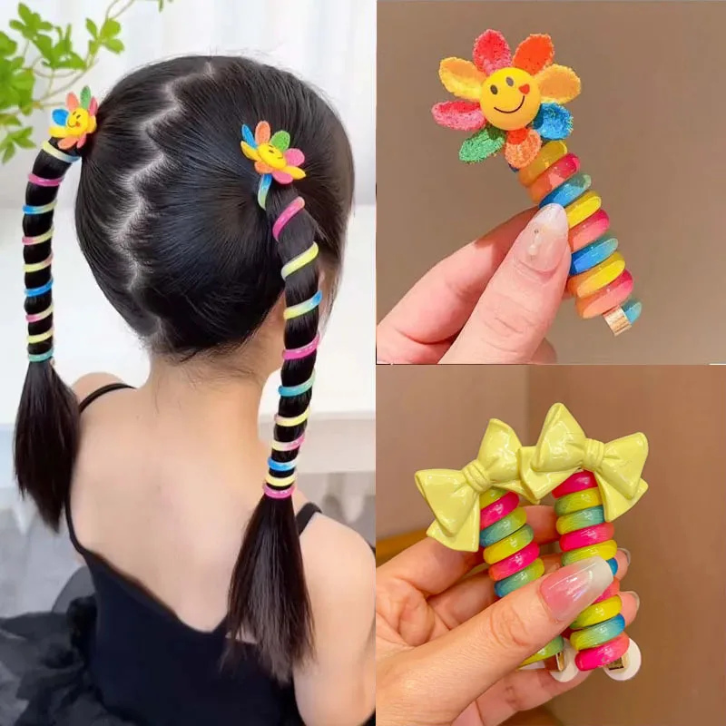 Cute Girls Elastic Rubber Bands Children Telephone Wire Hair Spiral Coil Hairbands Hair Rope Ponytail Sunflower Hair Accessories