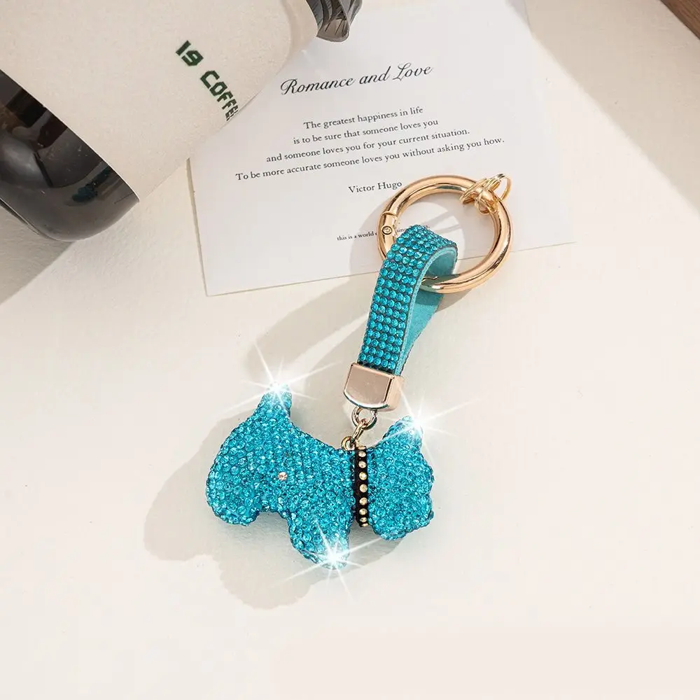 Korean Rhinestones French Bulldog Keychain Blingbling Cartoon Rhinestone Car Keyring Exquisite High-end Bag Charm Backpack Decor