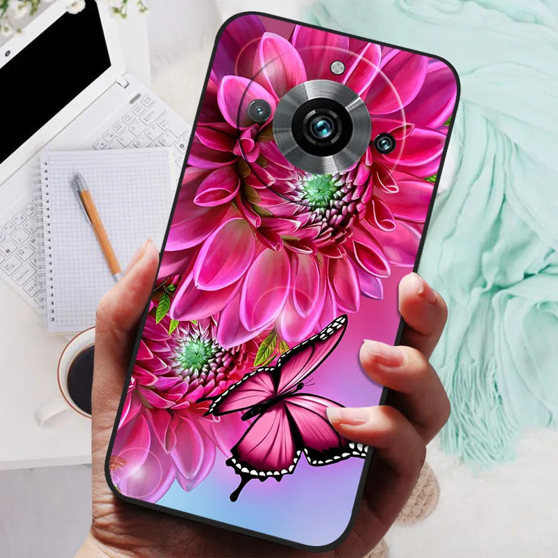 Pokrowiec na Realme 11 Pro Plus Case Black Silicone Cute Painted TPU Coque dla Realme11 Pro Capa Realme 11 5G 203 Funda Protective