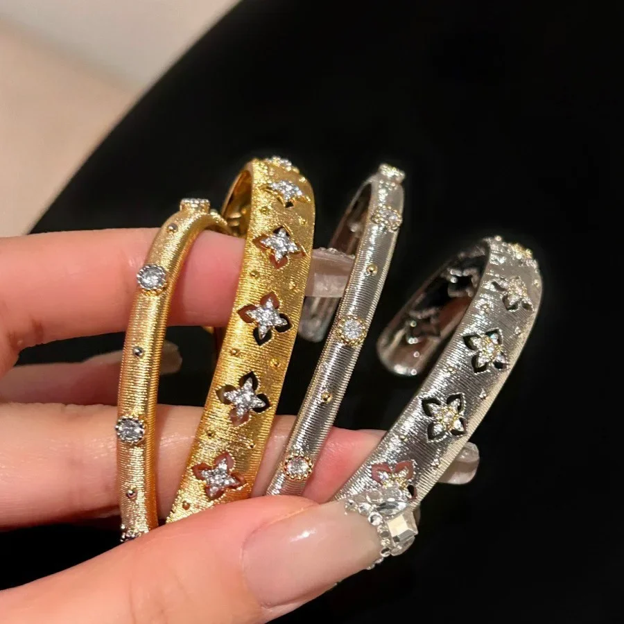 gold Women 2025 New Buccella Vintage Bracelet Open-ended Woven Gold Diamond Vintage bracelets for women