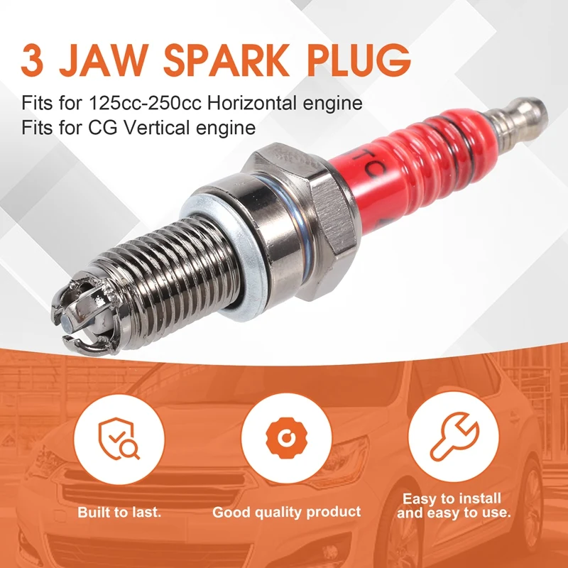 1 Pcs 3-Electrode Spark Plug D8TC For 125Cc 150Cc 200Cc 250Cc Motorcycle Scooter ATV Quads