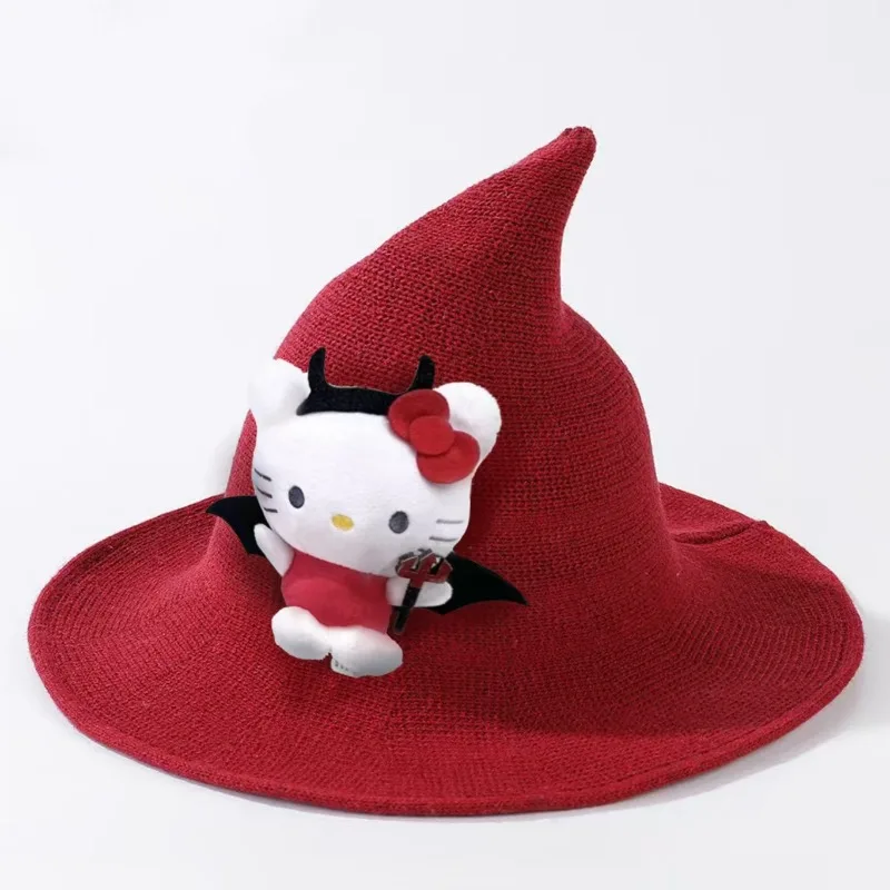 Originele Hellokitty Kuromi Melodie Cartoon Schattige Pluche Pop Magische Tovenaar Hoed Imp Volwassen Kinderen Hoed Halloween Geschenk Cosplay Hoed