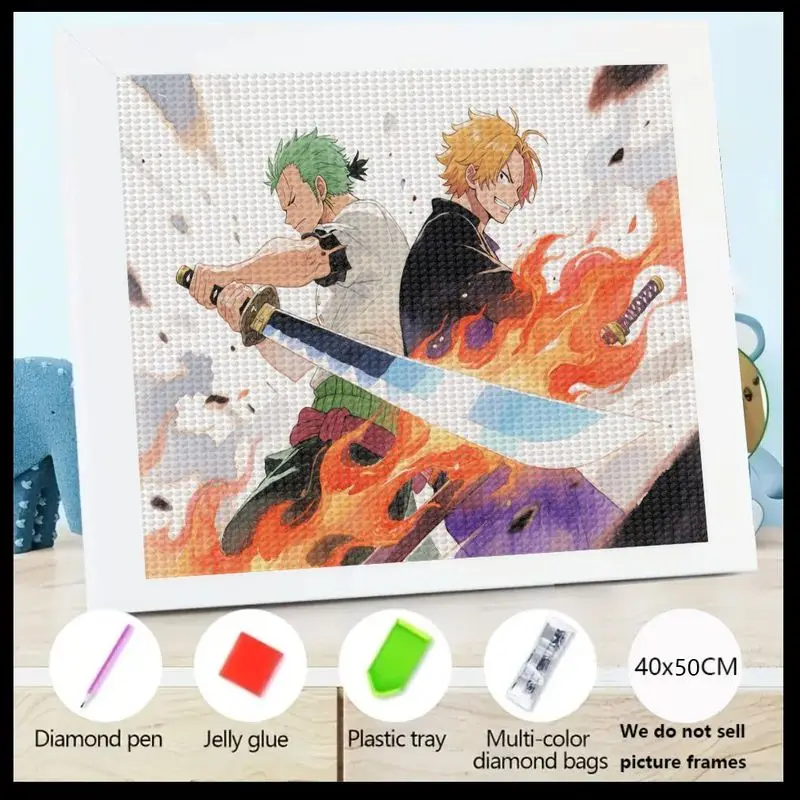 

1 шт. 5D Full Drill Diamond Painting Kit, популярный аниме One Piece Roronoa Zoro и Sanji Dynamic Battle Scene Art, DIY Crystal Gem P