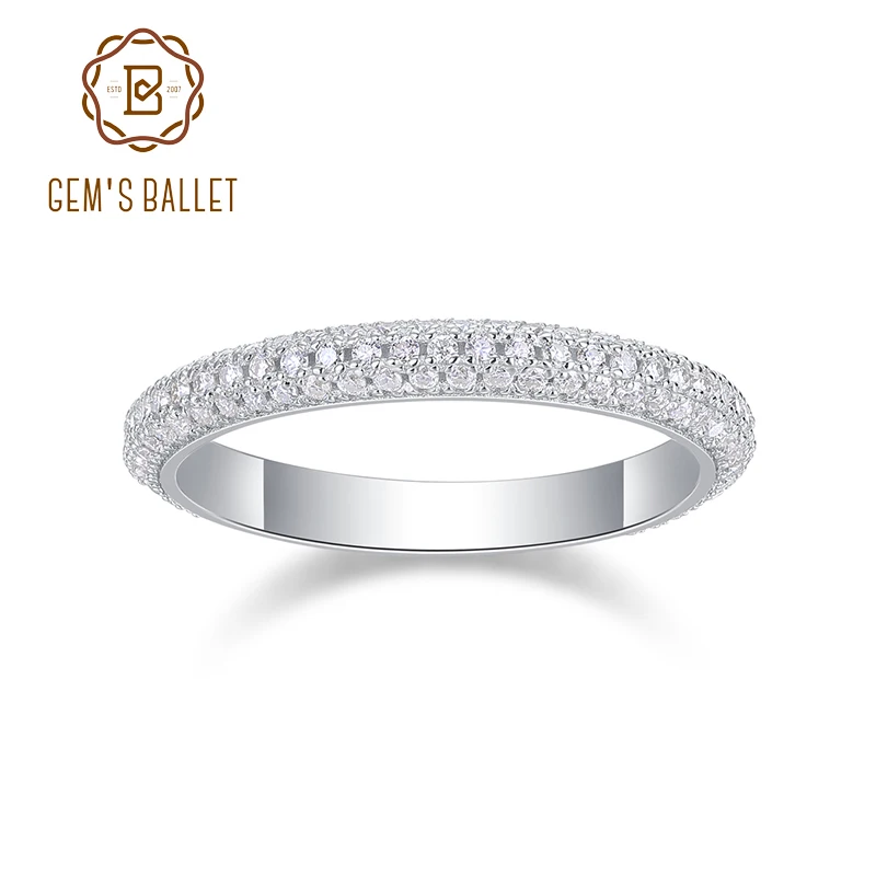 

GEM'S BALLET 925 Sterling Silver Full Eternity Moissanite Wedding Band 0.765CT Round Moissanite Engagement Ring Gift For Her