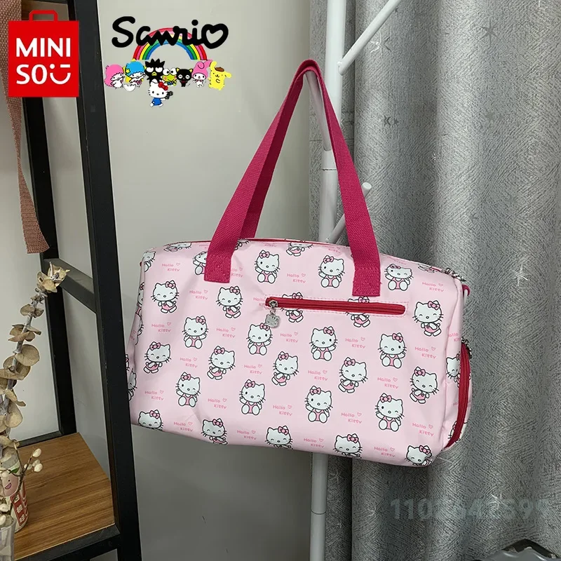 HelloKitty tas traveling, tas koper tangan kartun kapasitas besar, tas penyimpanan Keluarga modis tahan air kualitas tinggi