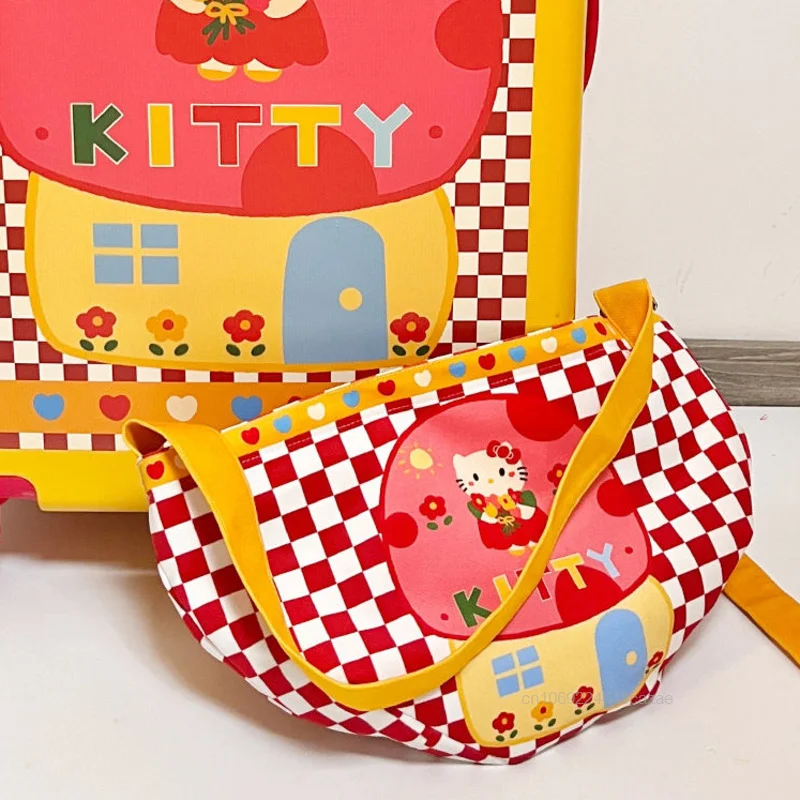 Sanrio Hello Kitty Cute Fashion New Chessboard Pattern Crossbody Bag Sweet Y2k Girl Student Japanese Style Harajuku Shoulder Bag