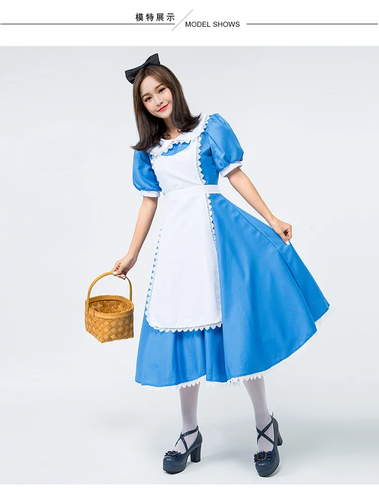

Women Fairy Party Outfits Short Sleeve Sexy Blue Dress White Apron Alice in Wonderland Girls Halloween Maid Cosplay Costumes