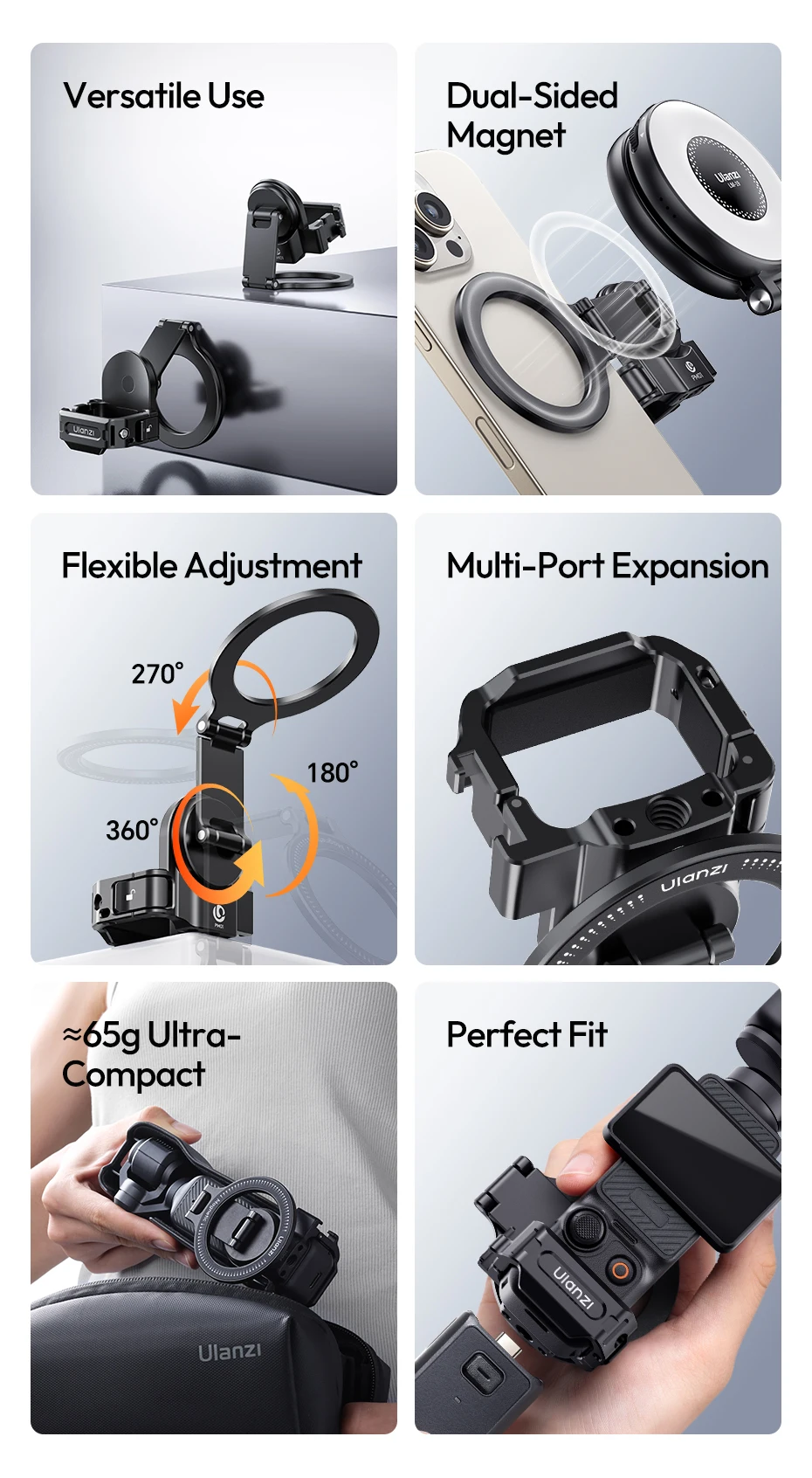 � Ulanzi PM01 Pocket 3 Magnetischer Erweiterungsadapter für Pocket3 Handyhalter für iPhone 16 15 14 13 Vlog Kit – Detail 2