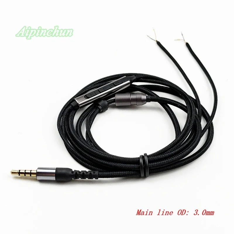 3,5mm 4-Pole Jack DIY Kopfhörer Kabel Kopfhörer Reparatur Ersatz Nylon Tuch Draht Kabel mit Mic Dicken Durchmesser 3,0mm Schwarz