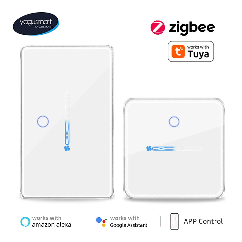 Yagusmart Zigbee Smart 1 Gang Light Switch Fan Switch Adjust Wind Speed Work with Tuya APP Alexa Google Home Voice Control