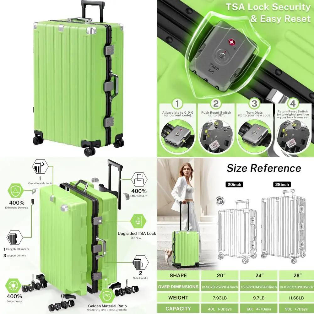 

Lightweight Hardshell PC+A 28 Inch Aluminum Frame Luggage with Spinner Wheels TSA Lock No Zipper Suitcase for Checked Luggage Tr