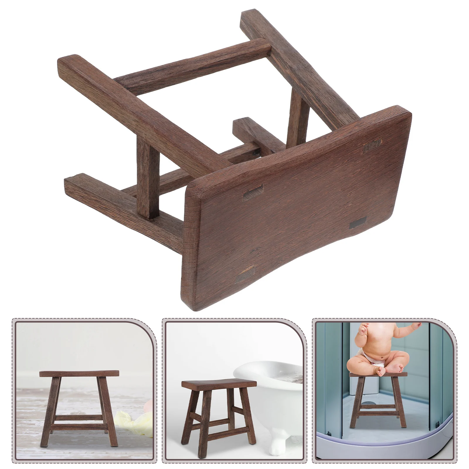 Solid Wooden Step Stool Kids Bench Seat Chicken Wing Wood Design Rustic Bathroom Potty Stool Small Foot Rest Home Decor