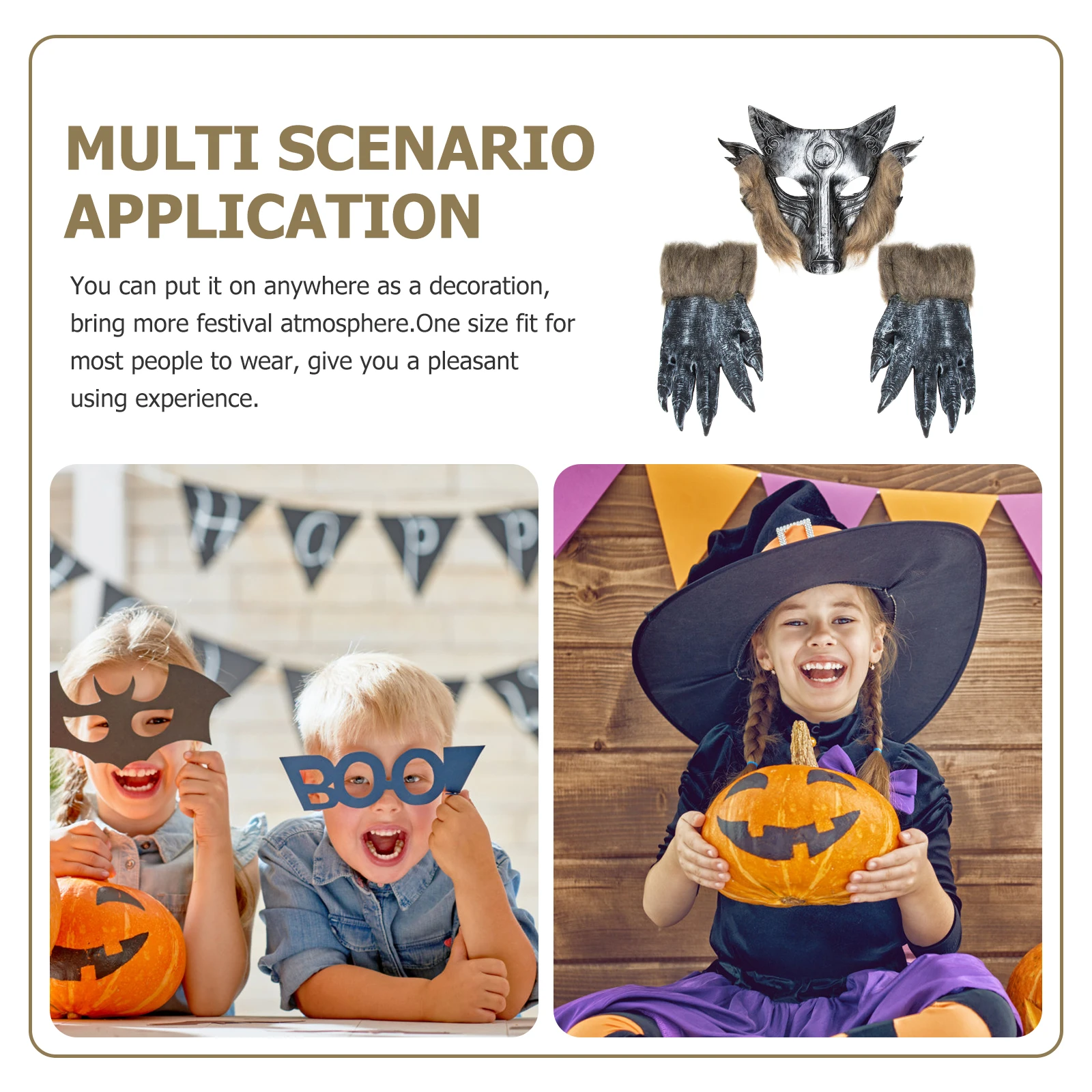 

1 set Wolf Head Claw Gloves Set Horror Style Cosplay Design Costume Accessory Unique For Carnival Halloween Party