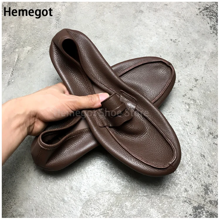 Brown Flat Loafers for Men New Breathable Soft Leather Single-Layer Cowhide Men\'s Shoes Leather Soft Soled Slip-On Shoes