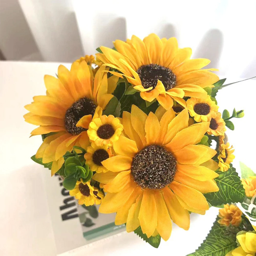 1 Bunch Sunflower Artificial Flowers Bouquet Outdoor Garden Autumn Home Floral Arrangement Wedding Cafe Store Party Decoration view 4