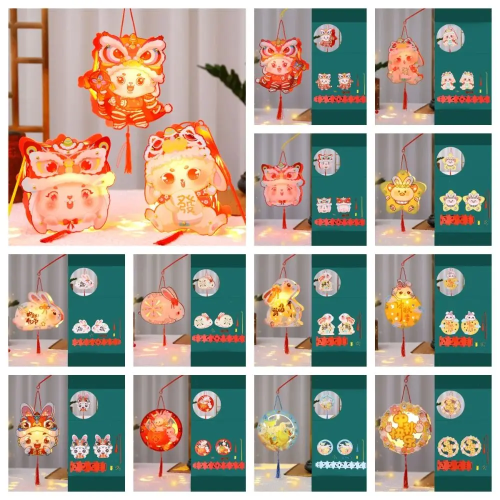 Chinese Mid-Autumn Festival Lantern DIY Glowing Papper Handheld Rabbit Lantern Handmade Chinese Style Light-Up Bunny Lantern