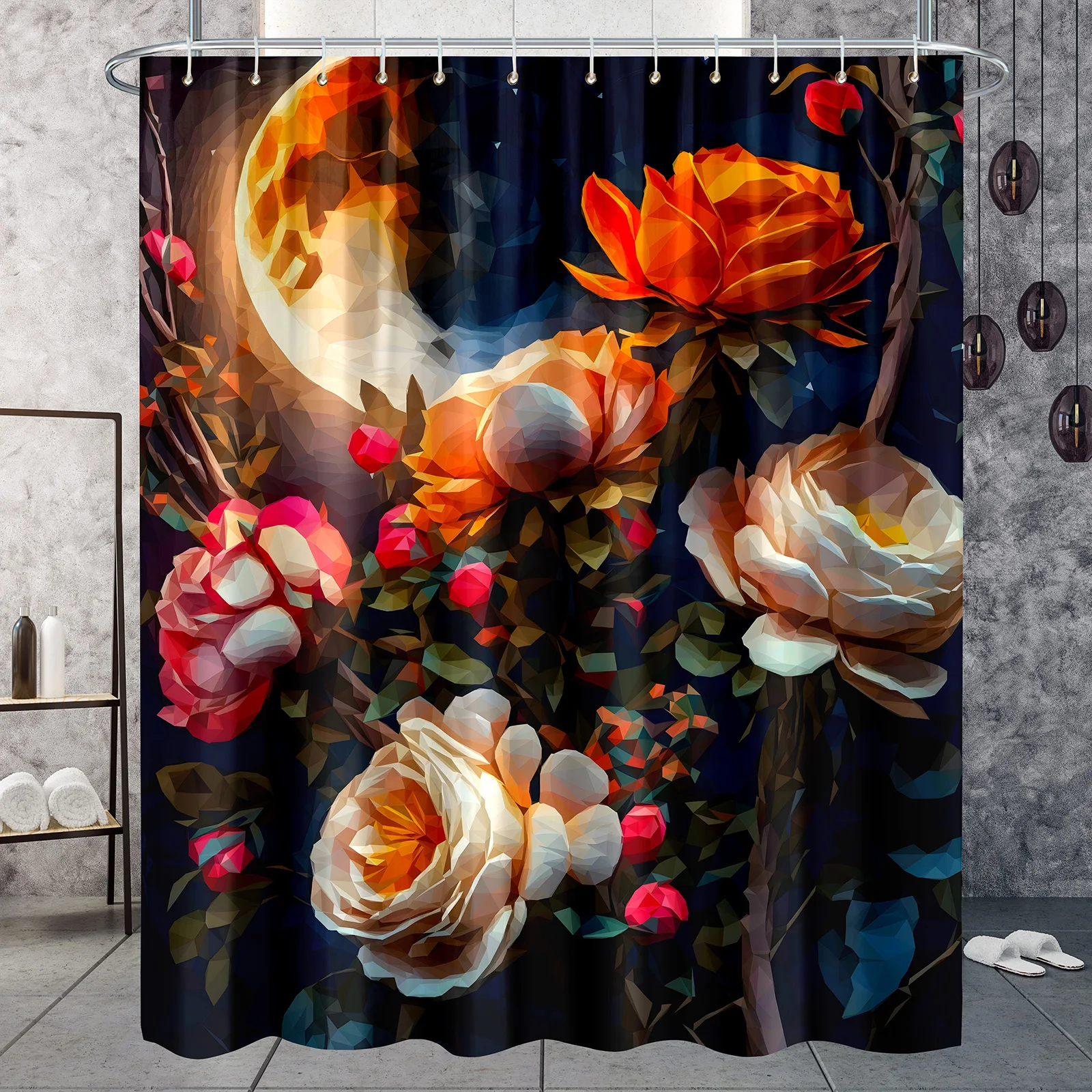 Водонепроницаемая занавеска для душа с цветами под луной, 72x72 дюйма