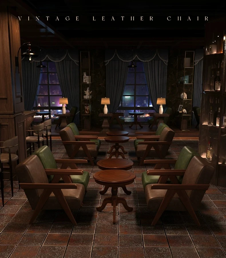 

PYH Cafe Solid Wood Table and Chair Combination Vintage Whiskey Bar Sofa Cigar Bar Cocktail Single Seat