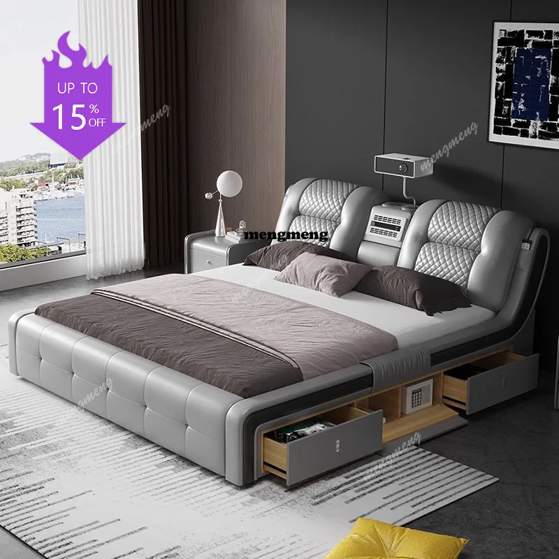 

Современная эстетичная кровать-трансформер с местом для хранения, роскошная, размера «queen-size», многофункциональная, с функцией дивана, прикроватными тумбочками, для спальни.