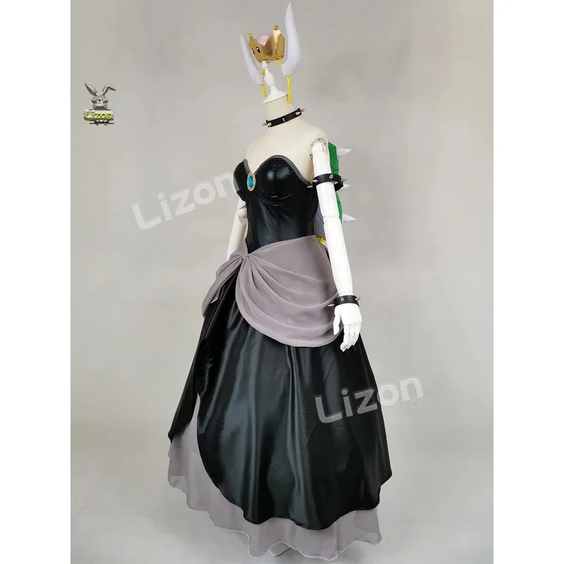 

DY20Bowsette Princess Bowser Peach Saber Lily Cosplay Costume Dress Set with Horn and Turtle Shell Halloween Costumes for Women2