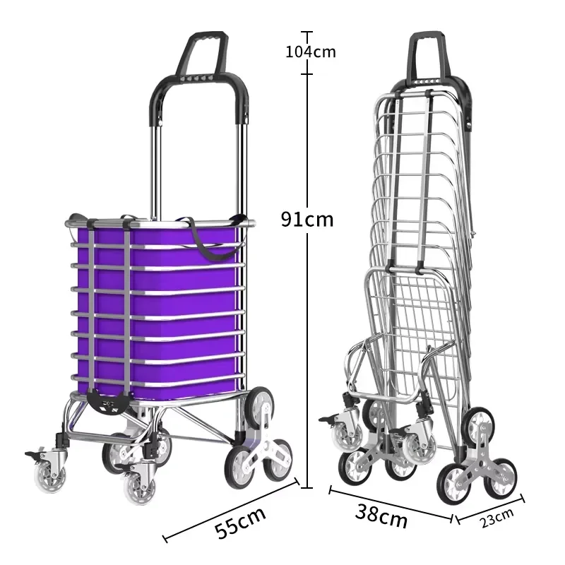 Folding Aluminum Shopping Cart 88lbs Capacity Jumbo Eight-Wheeled 360 Swivel Brakes Portable Storage Cart OEM Available
