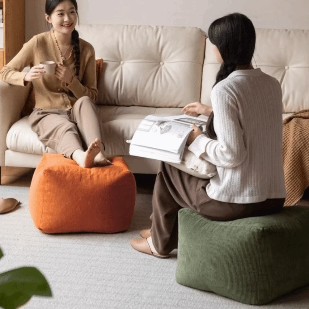 No Filling Seat Cushion Cover Large Capacity Square Sofa Stool Cover Soft with Handle Storage Leg Bench Home Decor