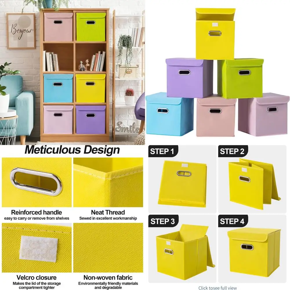 

Collapsible Fabric Storage Bins with Lids and Handles, 6-Pack for Clothes, Office, Laundry, and Shelves in Assorted Colors
