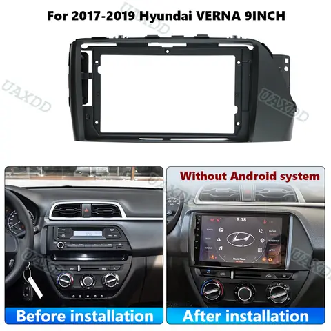 9INCH Android frame Kit UAXDD 2Din Center fascia panel cable video harness Car Interior stereo radio For 2017-2019 Hyundai VERNA