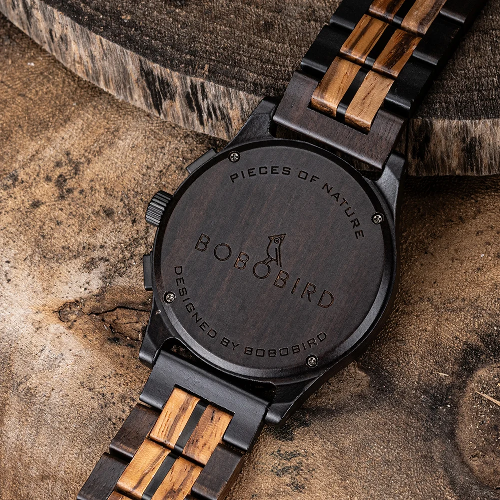 BOBO BIRD orologio da polso cronografo da uomo in legno con lancette luminose orologi in legno personalizzati per uomo regalo di anniversario per lui