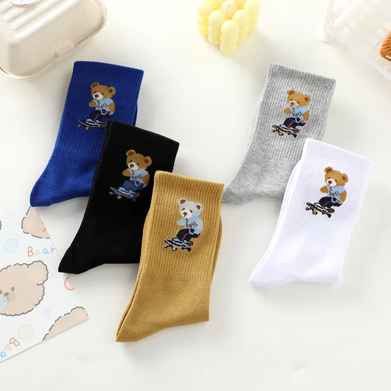 New Cartoon Sports Women\'s Socks Harajuku Happy Funny Bear Kawaii Animal Girl Socks Spring Autumn Fashion Novelty Female Socks