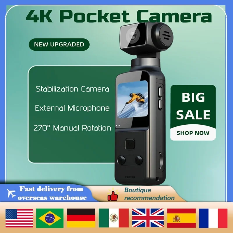 

Pocket Camera 1080P 4K WiFi Full HD 270 Rotatable Mini Camcorders Outdoor Sports DV With Waterproof Case Video Recorder Gifts