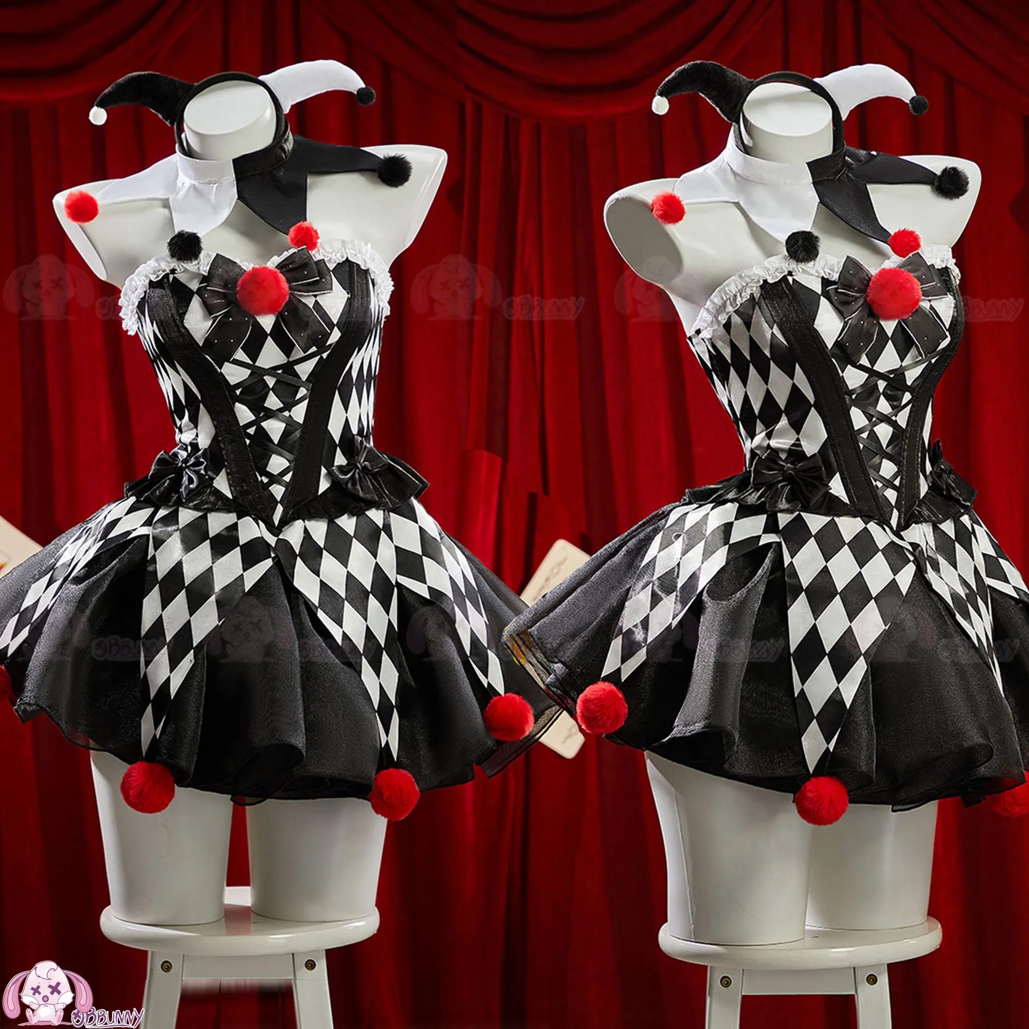 

Clown Circus Cosplay Costume Black and white Lolita Dress Uniform Halloween Carnival Party Clothes for Women Girls Role Play