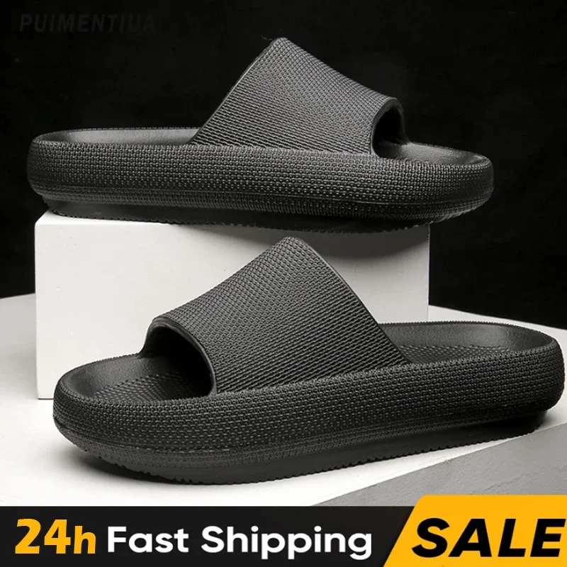 New Men Thick Bottom Slippers Platform Bathroom Slides Non Slip Trend Designer Shoes Ladies Female Mule Shoes Flip Flops Sandals