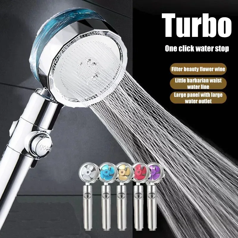 Turbo Showerhead 360 ° Rotation Portable Shower for Bathroom Full Bathroom Showers Bath Accessories Items Filter Replete Parts