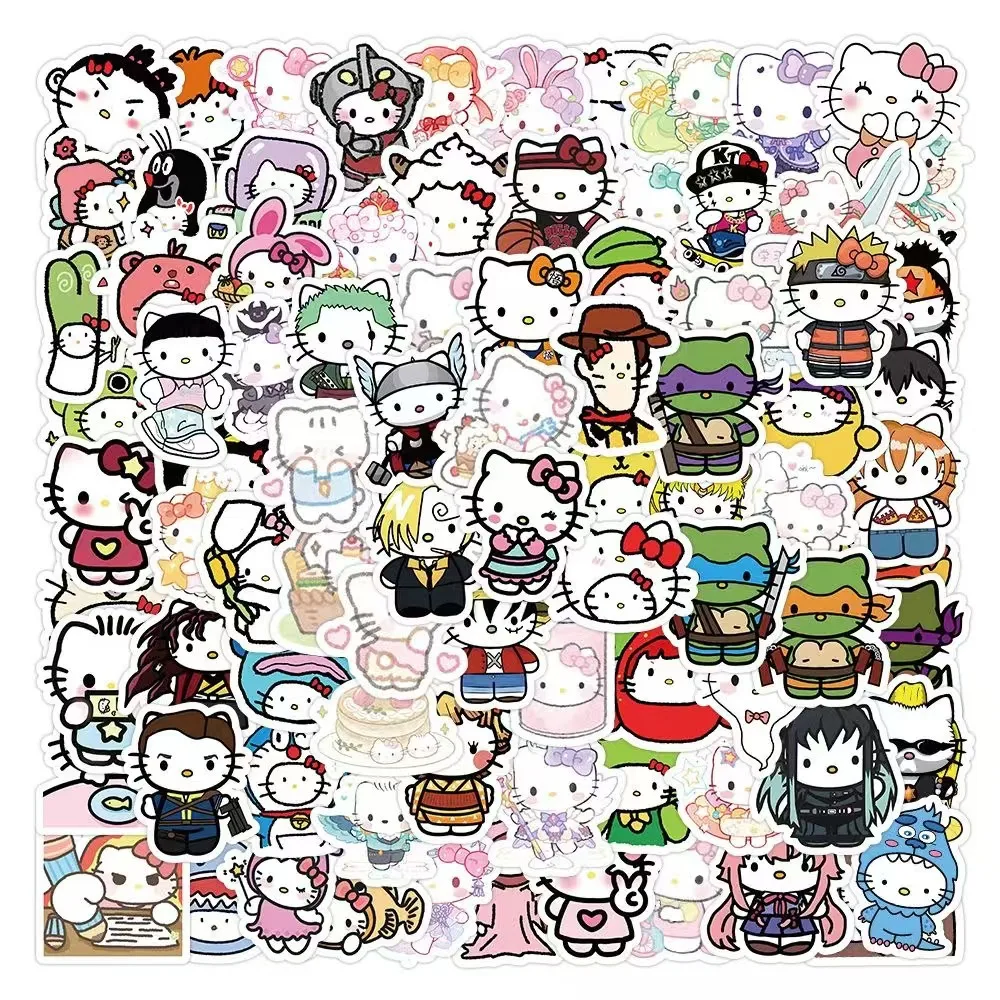 

100Pcs/Bag Cute Hello Kitty Stickers Cartoon Account Table Cup Skateboard Luggage Refrigerator Decorative Stickers