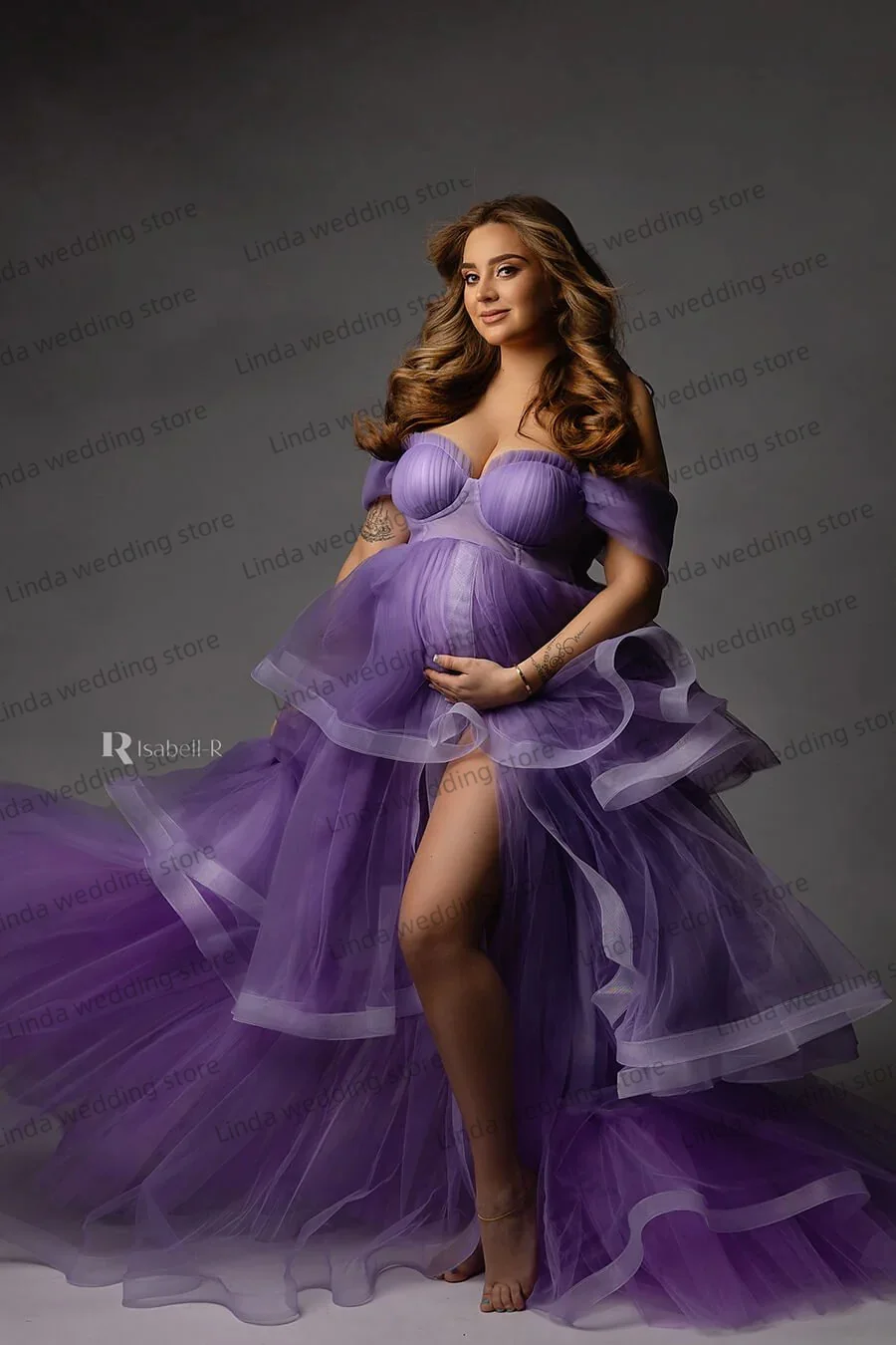 Blue Illusion Sweetheart  Prom Dress Off Shoulder Sleeveless Maternity Dress For Woman Pregnancy Babyshower Bathrobe