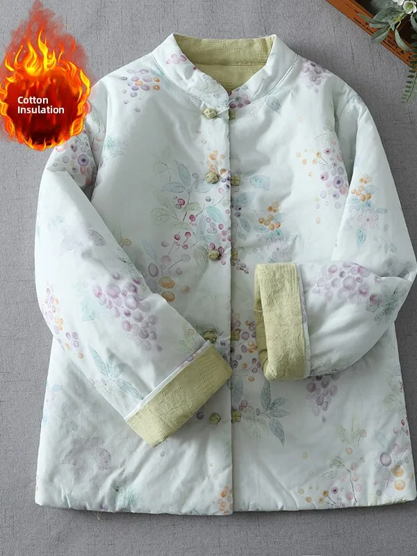 جديد الصينية Sle القطن الكتان المطبوعة Thiened الصغيرة الوقوف طوق الشتاء Jaet Colion اللون تانغ زي المرأة الأعلى #3