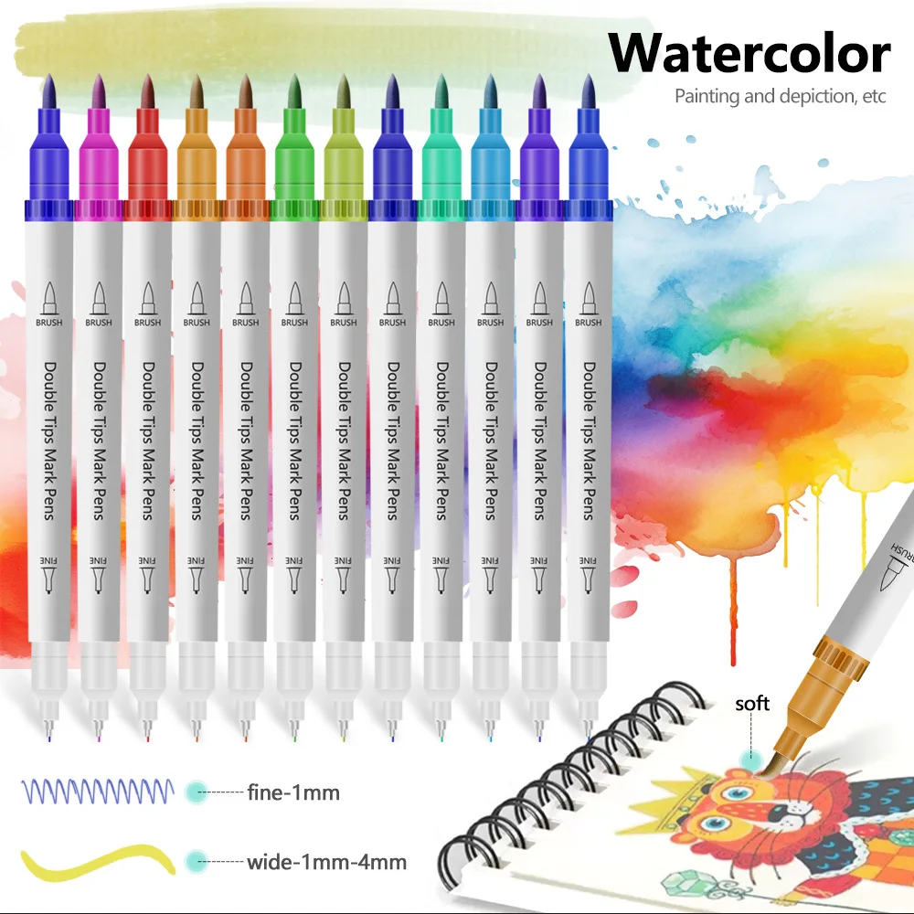 12 Colors Double Head Acrylic Markers Pen Set Art for Painting Kid Chirldren Water-proof Student Scholl Supplies Stationery